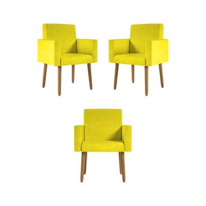 Kit 03 Poltronas Decorativa Sala Oferta - Balaqui Decor Amarelo