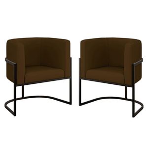 Kit 02 Poltronas Lua Sala Decorativa Base Ferro Preto Corino