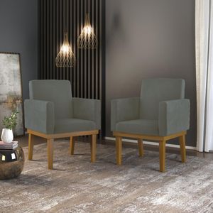 Kit 2 Poltronas Decorativas Cadeira Reforçada Recepção Cinza