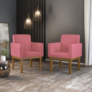 Kit 2 Poltronas Cadeira Reforçada Recepção Rosa