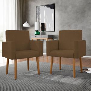 Kit 02 Poltronas Decorativas Pés  Palito + 01 Puff - Marrom