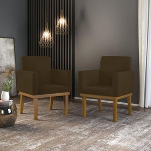 Kit 2 Poltronas   Cadeira Com Base Reforçada Marrom