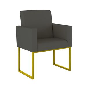 Poltrona Decorativa Sintético Recepção Base Ferro Dourado