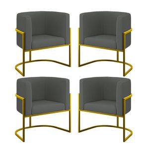 Kit 06 Poltronas Lua Sala Decorativa Base Ferro Gold Veludo