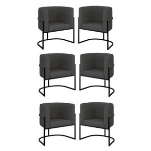 Kit 06 Poltronas Lua Sala Decorativa Base Ferro Black Corino