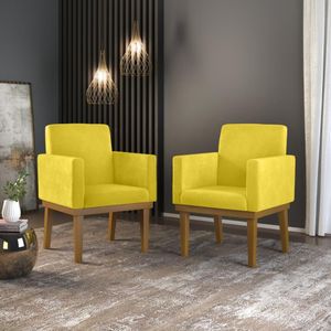Kit 2 Poltronas Decorativa Base Reforçada  Amarelo