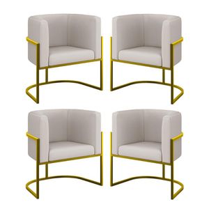 Kit 04 Poltronas Lua Sala Decorativa Base Ferro Gold Corino