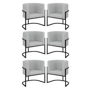 Kit 06 Poltronas Lua Sala Decorativa Base Ferro Black Bouclê