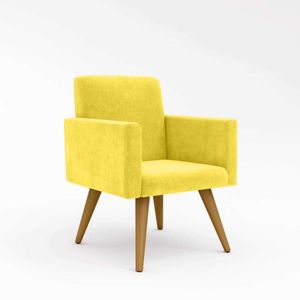 kit 2 Poltrona Decorativa Amarelo e Vermelho + 1 Puff Amarelo.