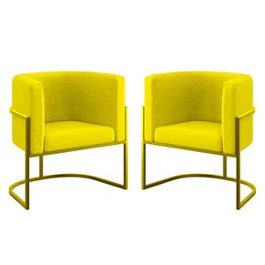 Kit 02 Poltronas Lua Sala Decorativa Base de Ferro Gold