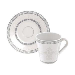 Conjunto Xícara e Pires Café Tramontina Gabrielle Porcelana Decorada