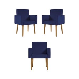 Kit 03 Poltronas Nina Decorativa Recepção Cor Azul Marinho