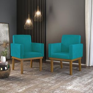 Kit 2 Poltronas Cadeira Reforçada Recepção Azul Turquesa