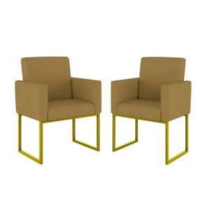 Kit 2 Poltrona Cadeira Decorativa Recepção Base Ferro Dourado