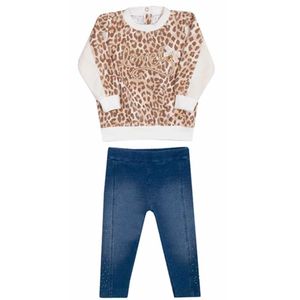 Conjunto De Blusa Animal Print Com Calça Moletom Denim Paraíso Bege