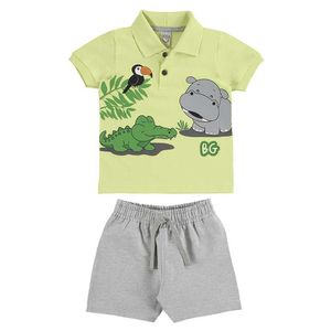 Conjunto Bebê Polo E Bermuda Animais Verde Citronela