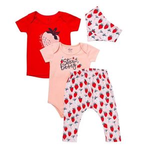 Kit Bebê Blusa Calça Saruel Body Bandana Moranguinho Elian 4 Peças Rosa