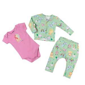 Kit Bebê Menina Body Casaqueto Calça Saruel Safari 3 Pçs