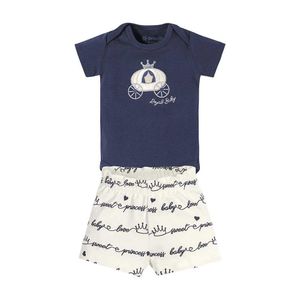 Conjunto Bebê Menina Body E Shorts Cotton Brandili Azul Marinho