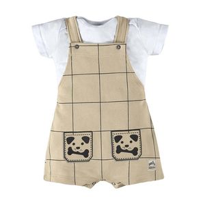 Conjunto Bebê Menino Jardineira Moletom Body Cotton Glinny