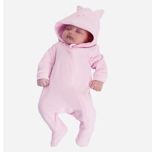 Macacão Bebê Menina Plush Gatinha Rosa Fofinho