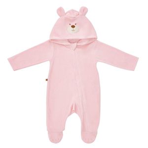 Macacão Bebê Menina Plush Ursinha Rosa Fofinho