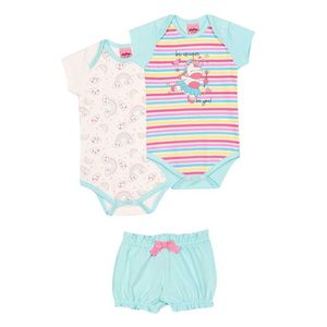 Kit Bebê Body Em Cotton Unicórnio E Shorts Serelepe 3 Peças Branco