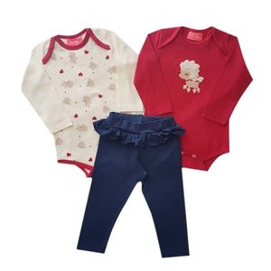 Kit Bebê Menina Em Cotton Creme/Vermelho/Marinho Serelepe