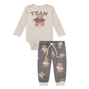 Conjunto Bebê Menino Urso Em Moletom Pelúcia Luc.Boo