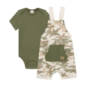 Conjunto Body Jardineira Moletom Camuflado Luc.Boo