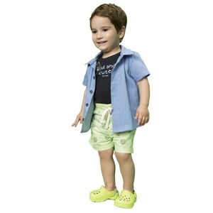 Conjunto Bebê Camisa Body Bermuda Sarja Urso Luc.Boo