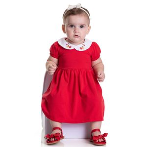 VESTIDO TRICOLINE BORDADO VERMELHO SERELEPE
