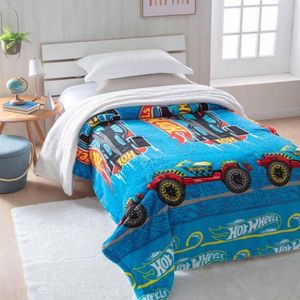 Cobertor Com Sherpa Hot Wheels Corrida Azul Jolitex