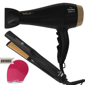 Kit Prancha E Secador De Cabelo Gold  + Brinde 127V