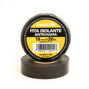 Kit 50 Rolos Fita Isolante PVC Isolamento Elétrico Antichama 19mmX20M Preta Tradestar