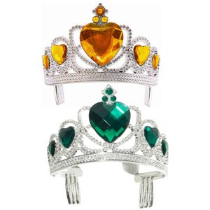 Coroa Tiara Pedras de Coração - Verde ou Amarelo
  com presilhas laterais