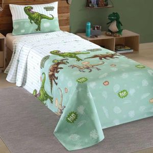 Jogo De Cama Kids Priori Döhler Dino Verde 3 Pçs 130 Fios