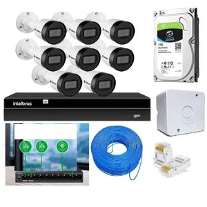 Câmeras de Segurança Vipc 1230b Intelbras kit com 8 unidades + Gravador Nvd 1408 Hd 1tb Completo