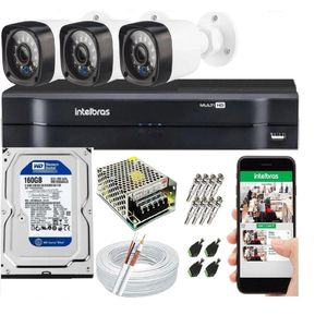 Kit Cftv 3 Câmeras de Segurança AHD 720p e Dvr Mhdx Full Hd Intelbras C/HD