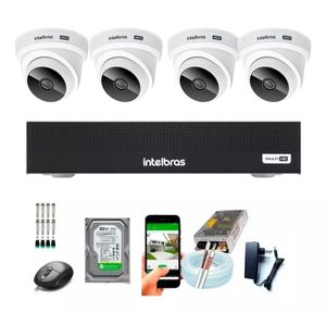 Kit 4 Câmeras Intelbras 1120 Dome Dvr 4 Canais Completo