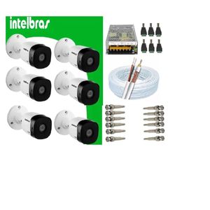 Kit 6 Câmera Intelbras C/ Infravermelho 20m Vhc 1120 B + Assessórios