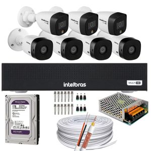 Kit 7 Câmeras Intelbras 3 cam Full Color 4 cam 1220b Full Hd Dvr Mhdx 3008-C
