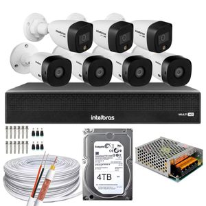 Kit CFTV 7 Câmeras Intelbras 3 cam Full Color 4 cam 1220b Full Hd Dvr 3008-C C/HD 4TB