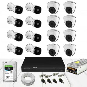 Kit DVR 16 Canais Intelbras HD Dome e Bullet Completo