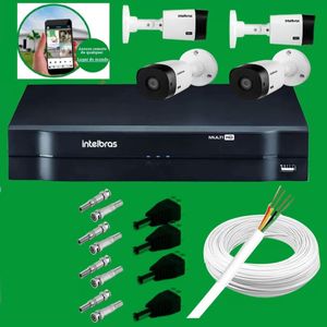 KIT 4 monitoramento completo. DVR 1004 + 4 câmeras 1120 Intelbras + Cabo + conectores