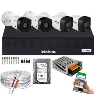 Kit Cftv 4 Cameras 2 cam Full HD 2 Cam Full Color Dvr Intelbras 3008-C C/HD 4TB
