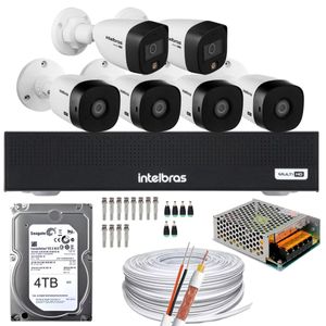 Kit 6 Câmeras Intelbras 4 1220B Full Hd 2 1220 Full color Dvr 3008-C Canais 4tb