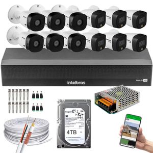 Kit 12 Câmeras Intelbras 6 cam Full Color 6 cam 1220b Full Hd Dvr Mhdx 3116-C C/HD 4tb