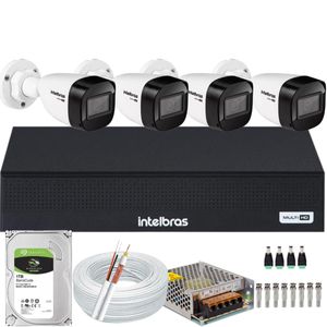 kit Cftv 4 Câmeras Intelbras 1220 Full Color 1080p Colorido Noite Dvr 8 Canais Mhdx 3008c 1TB