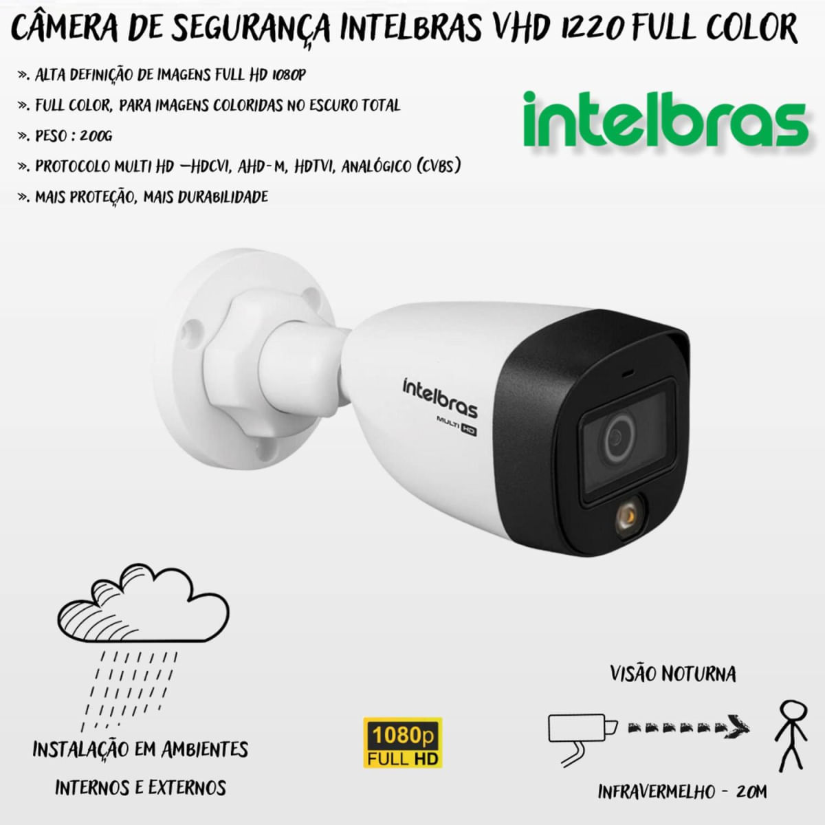 Kit 8 Câmeras Intelbras 6 cam 1220D 2 cam 1220b full color Dvr Intelbras Mhdx 8CH C/HD 1TB